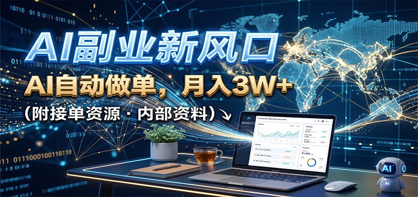 AI副业新风口，AI自动做单，月入3W+，附接单资源-百盛轻创