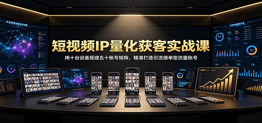 短视频IP量化获客实战课：用十台设备搭建五十账号矩阵，精准打造引流接单型流量账号-百盛轻创