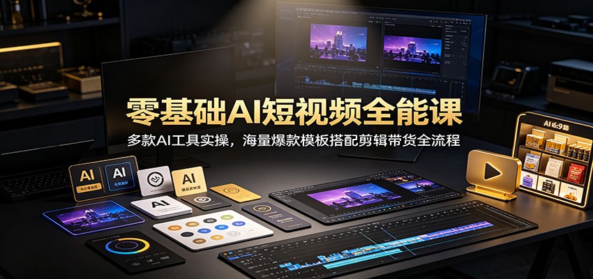 零基础AI短视频全能课：多款AI工具实操，海量爆款模板搭配剪辑带货全流程-百盛轻创