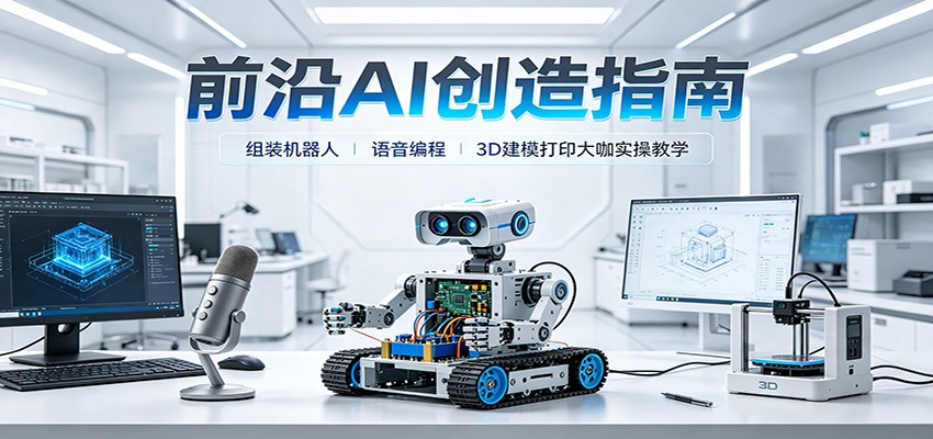 前沿AI创造指南：组装机器人、语音编程、3D建模打印大咖实操教学-百盛轻创