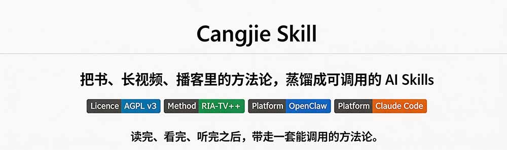 图片[1]-全网走红！GitHub上6.7K Star的开源项目，把任何书、长视频、播客蒸馏成AI工具，值得收藏 cangjie-skill-百盛轻创