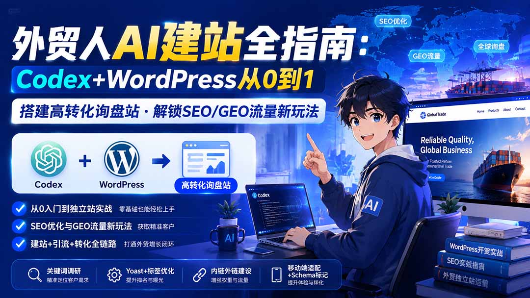 外贸人AI建站全指南：Codex+WordPress从0到1·搭建高转化询盘站·解锁SEO/GEO流量新玩法-更新-百盛轻创