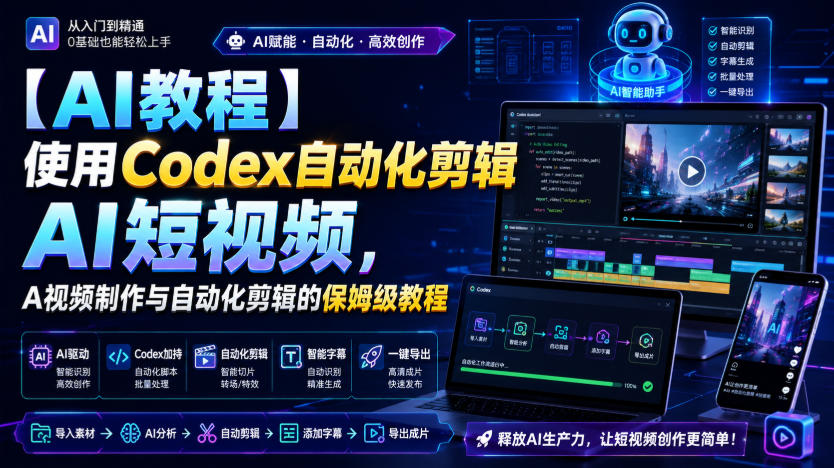 【AI教程】使用Codex自动化剪辑AI短视频，AI视频制作与自动化剪辑的保姆级教程-百盛轻创