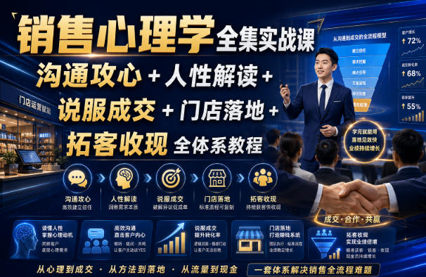销售心理学全集实战课｜沟通攻心+人性解读+说服成交+门店落地+拓客收现全体系教程-百盛轻创