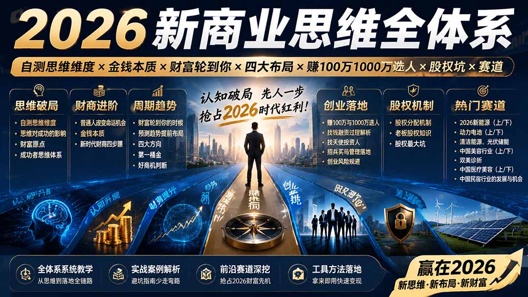 2026新商业思维全体系：自测思维维度×金钱本质×财富轮到你×四大布局×赚100万1000万选人×股权坑×赛道-百盛轻创