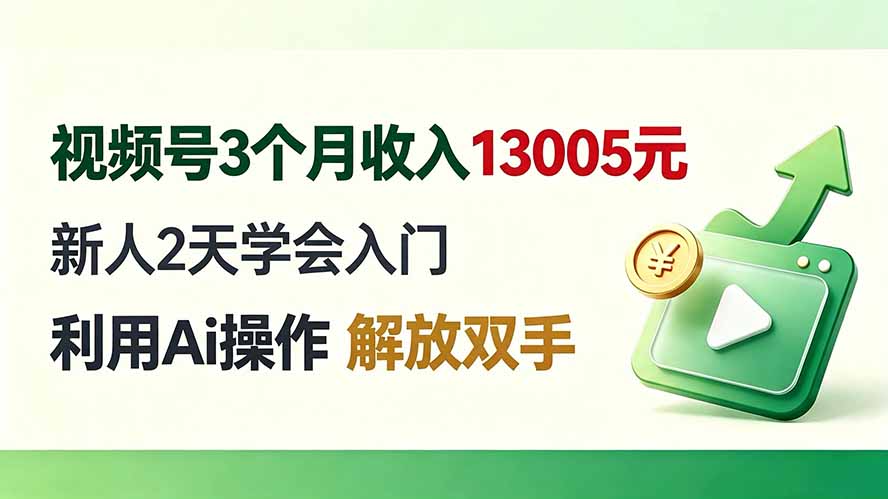 视频号3个月收入13005元, 新人2天学会入门, 利用Ai操作 解放双手!-百盛轻创