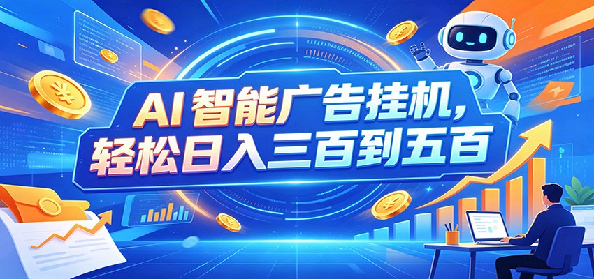 AI智能广告挂机，24小时自动跑，日入300-500，新手零门槛-百盛轻创