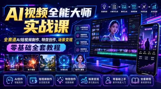 AI视频全能大师实战课|全赛道AI短视频制作、特效创作、场景变现零基础全套教程-百盛轻创