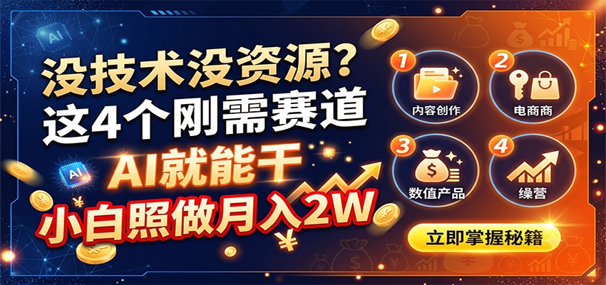 没技术没资源？这4个刚需赛道，AI就能干，小白照做月入2W-百盛轻创