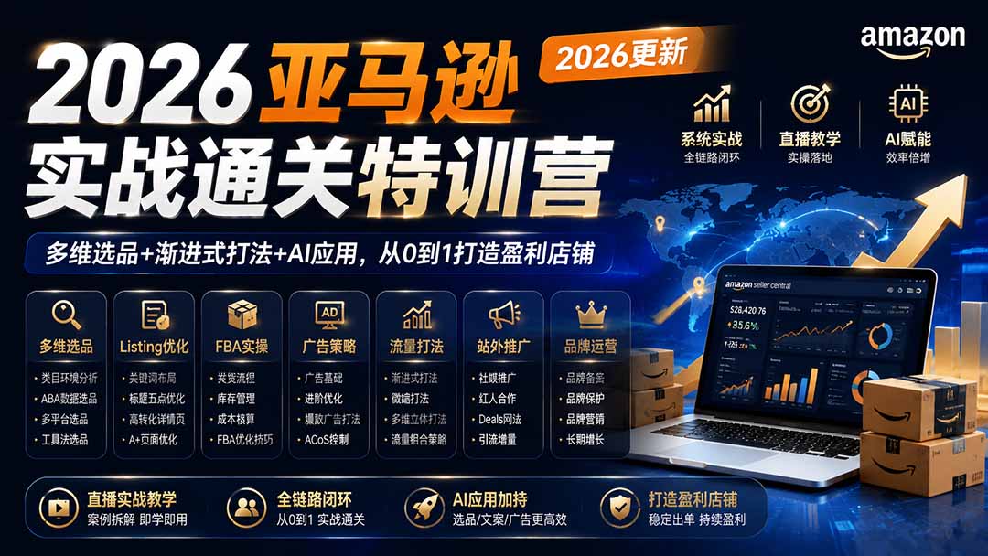 2026亚马逊实战通关特训营-2026更新,多维选品+渐进式打法+AI应用,从0到1打造盈利店铺-百盛轻创