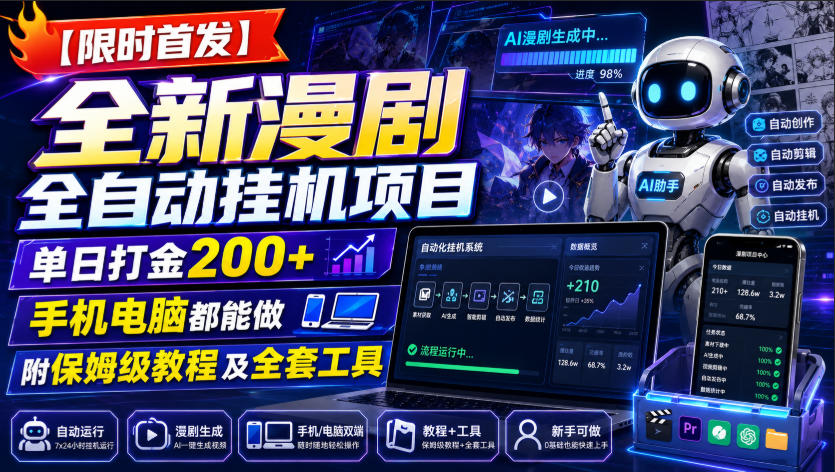 【限时首发】全新漫剧全自动挂G项目,单日打金200+,手机电脑都能做,附保姆级教程及全套工具【揭秘】-百盛轻创