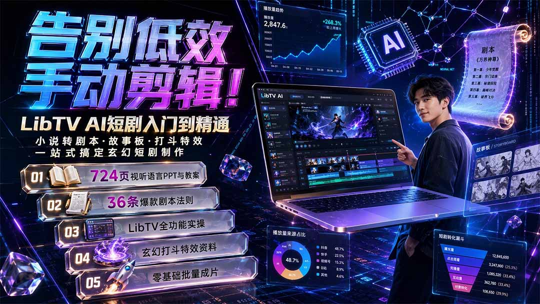 告别低效手动剪辑!LibTV AI短剧入门到精通,小说转剧本方法,故事板打斗特效一站式搞定玄幻短剧制作-百盛轻创