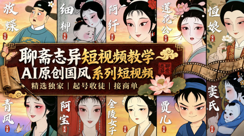 聊斋志异短视频教学,AI原创国风系列短视频,精选独家丨起号收徒丨接商单-百盛轻创
