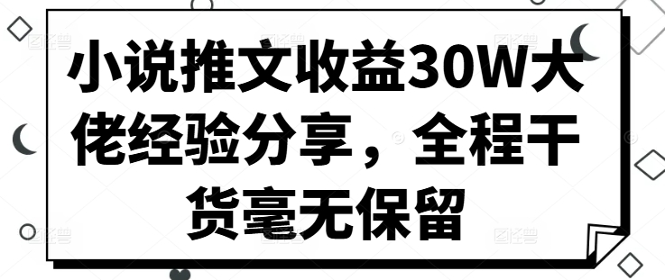 小说推文收益30W大佬经验分享，全程干货毫无保留-百盛轻创