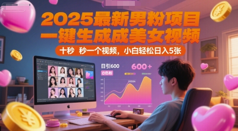 2025最新男粉项目，一键生成美女视频，日引600+色粉 十秒一个视频，小白轻松日入5张【揭秘】-百盛轻创