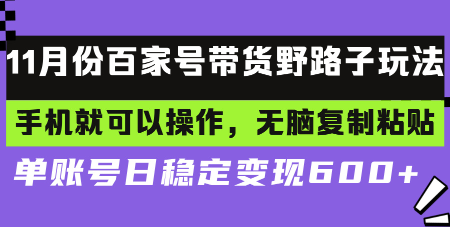 百家号带货野路子玩法 手机就可以操作，无脑复制粘贴 单账号日稳定变现…-百盛轻创