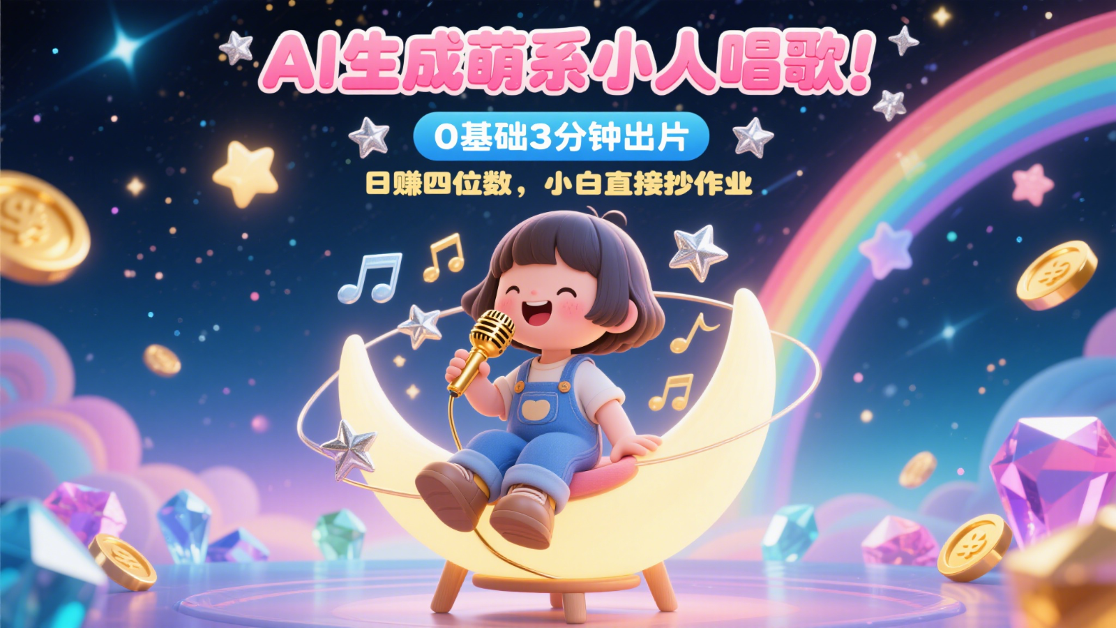 AI生成萌系小人唱歌!0基础3分钟出片,28个作品涨粉9万,日赚四位数,小白直接抄作业-小艾项目网