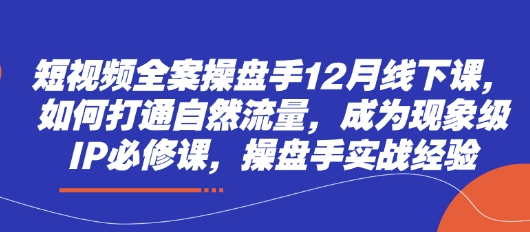短视频全案操盘手12月线下课，如何打通自然流量，成为现象级IP必修课，操盘手实战经验-小艾项目网