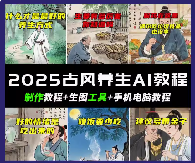 抖音AI古风养生视频教程日入五张 轻松涨粉 10W+-百盛轻创