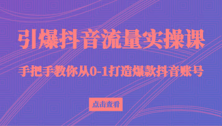 引爆抖音流量实操课，手把手教你从0-1打造爆款抖音账号(27节课)-百盛轻创