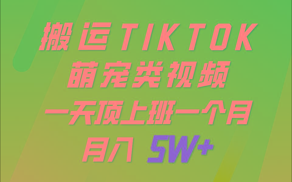 一键搬运TIKTOK萌宠类视频，一部手机即可操作，所有平台均可发布 轻松月入5W+-百盛轻创
