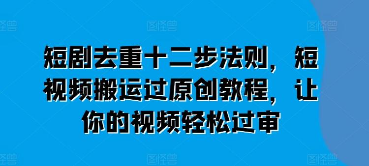 短剧去重十二步法则，短视频搬运过原创教程，让你的视频轻松过审-小艾项目网