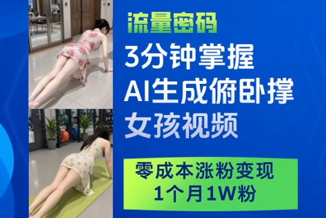 3分钟掌握AI生成俯卧撑女孩视频，零成本涨粉变现，1个月1W粉-百盛轻创