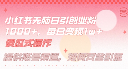 小红书无脑每日引流创业粉500+，小白每天只花半小时，躺赚长尾收益【揭秘】-百盛轻创