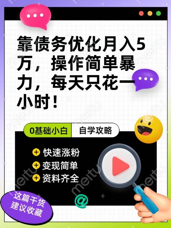 靠债务优化月入五万，每天只要花两个小时，多种方式轻松变现【揭秘】-小艾项目网