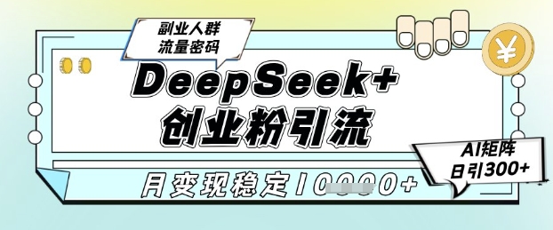 DeepSeek+创业粉精准引流，全新分享课4.0玩法，AI矩阵日引300+，多种变现方式，稳定月入1W-百盛轻创