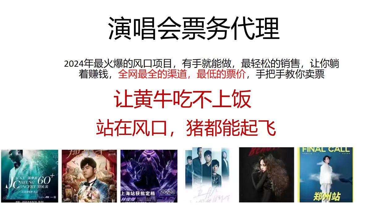 演唱会票务代理，2024年最火爆风口项目，全网最低的票价，小白一分钟上…-小艾项目网