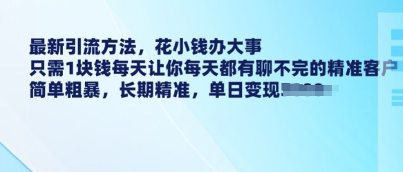 最新引流方法，花小钱办大事，只需1块钱每天让你每天都有聊不完的精准客户 简单粗暴，长期精准-小艾项目网