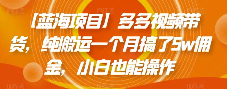 【蓝海项目】多多视频带货，纯搬运一个月搞了5w佣金，小白也能操作【揭秘】-小艾项目网