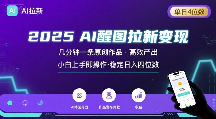 2025最强AI醒图拉新，几分钟一条原创作品，单日收入4位数，小白也能上手操作-百盛轻创