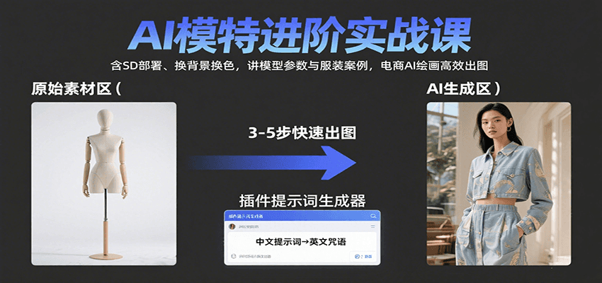 AI模特进阶实战课：含SD部署、换背景换色，讲模型参数与服装案例，电商AI绘画高效出图-百盛轻创