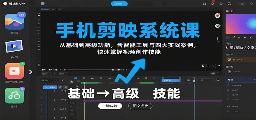 手机剪映系统课，从基础到高级功能，含智能工具与四大实战案例，快速掌握视频创作技能-百盛轻创