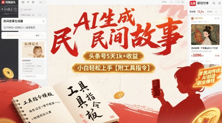 AI生成民间故事，头条号5天1k+，小白轻松上手【附工具指令】-小艾项目网