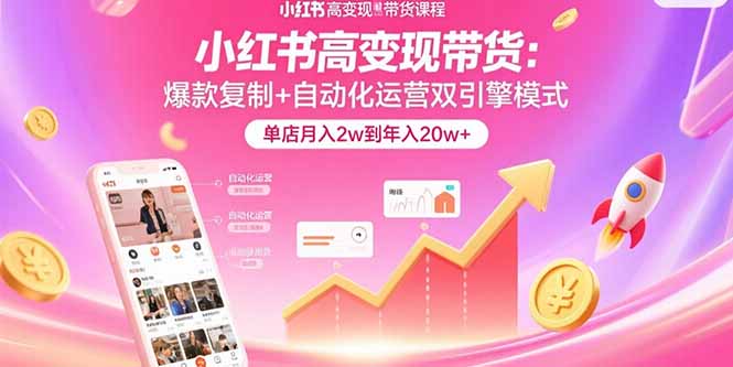 小红书高变现带货：爆款复制+自动化运营双引擎模式  单店月入2w到年入20w+-百盛轻创