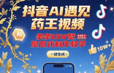 抖音AI遇见药王视频，条条10W赞，快速起千粉万粉号，傻瓜式制作教学-百盛轻创