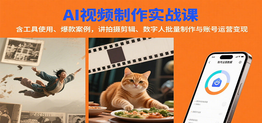 AI视频制作实战：含工具使用、爆款案例，讲拍摄剪辑、数字人批量制作与账号运营变现-百盛轻创