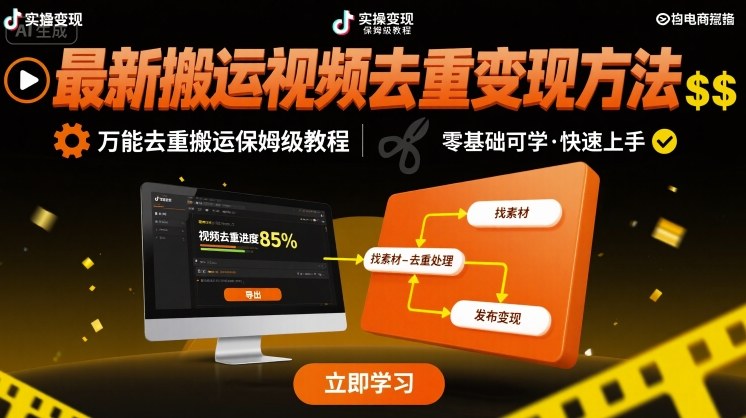 最新搬运视频去重变现方法，万能去重搬运保姆级教程-小艾项目网