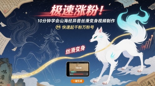极速涨粉！10分钟学会山海经异兽丝滑变身视频制作，快速起千粉万粉号-百盛轻创