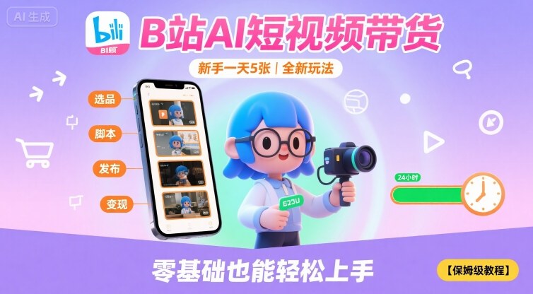 B站AI短视频带货，新手一天5张，全新玩法【保姆级教程】-小艾项目网