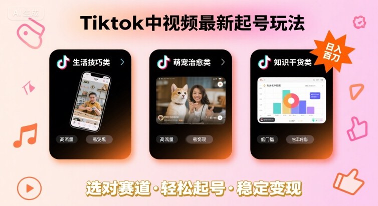 Tiktok中视频最新起号玩法，想要日入百刀，做好这几个赛道就可以了-百盛轻创