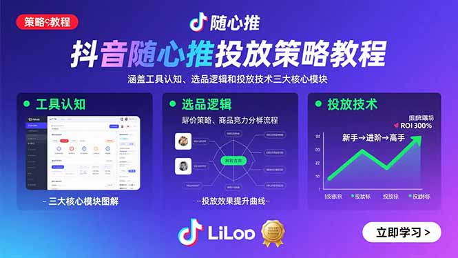 抖音随心推投放策略教程：涵盖工具认知、选品逻辑和投放技术三大核心模块-百盛轻创