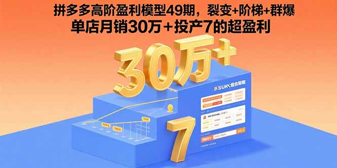 拼多多高阶盈利模型49期，裂变+阶梯+群爆  单店月销30万+投产7的超盈利-百盛轻创