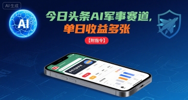今日头条AI军事赛道，单日收益多张 ，手机可做【附指令】-百盛轻创