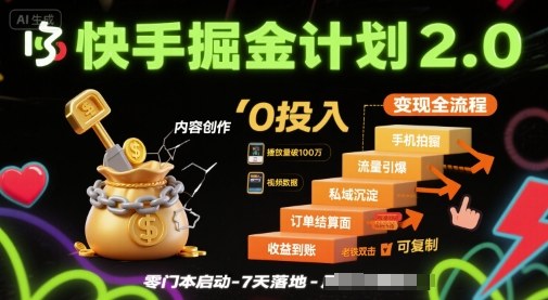 快手掘金计划2.0，快手电商变现全流程，简单可复制，0投入-百盛轻创