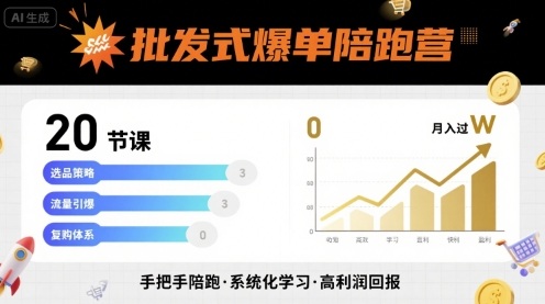 批发式爆单陪跑营，20节课带你实现批发式爆单，带你经松月入过W-百盛轻创