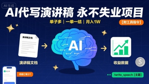 AI代写演讲稿，永不失业项目，单子多，一单一结，月入1W【附工具指令】-小艾项目网